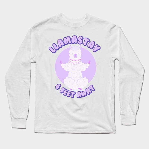 Llamastay 6 feet away Long Sleeve T-Shirt by Digifestas